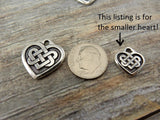 Celtic Heart Charms, Antique Silver, Tierracast, 14mm Double Sided Celtic Knot Heart Pendants, Tierra Cast, Small Heart Drops
