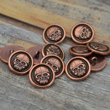 Scary Skull Buttons, Tierracast Qty 4 Antique Copper, Angry Gothic Skull Metal Buttons Shank Back Button Leather Wrap or Focal Clasp