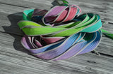 SWEET PEA Silk Ribbon Wraps, Qty 5 Crinkle Crinkle Ribbons, Hand Dyed Ribbon, JamnGlass Watercolor Silk, Necklaces, Silk Wraps or Bracelets