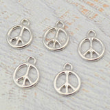 Peace Charms, TierraCast Peace Sign Pendants, Bright Rhodium Silver, 15mm, Tiny 70s Retro Hippie Charms Tierra Cast