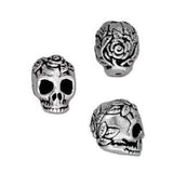 Sugar Skull Beads, ROSE SKULL Beads TierraCast Antique Silver 10mm, Qty 4 to 20, Top Drilled, Halloween or Day of the Dead Jewelry