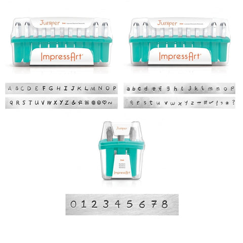 ImpressArt JUNIPER Alphabet Metal Stamps, 3mm, Upper and Lower Set or Complete Set Uppercase, Lowercase, Numbers Stamp Kits