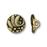 CZECH ROUND BUTTONS, Tierracast Brass Oxide, Small 12mm, Qty 4 to 20, Jewelry Findings 1/2" Bracelet Clasps, Bronze Leaves Swirl Button