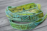 ISLAND LIFE Batik Ribbon Sold By the Yard, Hand Dyed Ribbon, Dyed in Bali, Hand Sewn Cotton Vegan Ribbons, Aqua Blue, Green Bracelet Wraps