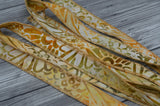 AMBER LEAVES Batik Ribbon Sold By the Yard, Cut to Length, Hand Dyed Cotton Bali Handmade Ribbon Gold, Green Bracelet Wraps, Craft Ribbon