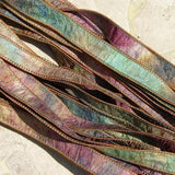 Watercolor Silk Ribbons Hand Dyed Sewn 5 Strings Tan Pink Blue Green Purple