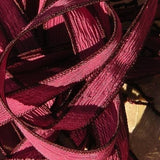 DARK RASPBERRY Silk Ribbons Pink, 5 Silk Strings, Crinkle Silk Ribbon, Silk Bracelets, Silk Wraps, Hand Dyed Handmade Dark Pink Burgundy