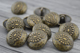 Hammered Tribal Buttons, Dark Antique Bronze Metal Button, 20mm Qty 4 , Brass Bali Style, Great for Leather Wrap Clasps or Clothing