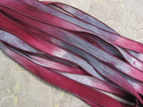 RASPBERRY JAM Silk Ribbons, Hand Dyed Silk Strings 5 Burgundy Pink Gray Strings, Stringing Supplies, Silk Wraps for Jewelry