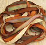 Frosted Brown assortment Silk Ribbons - Hand dyed silk strings in assorted browns and tans - Qty 6 silk wrap bracelets or bridal flower trim
