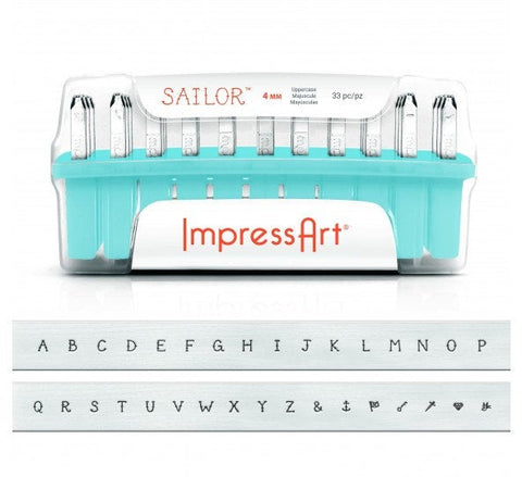 ImpressArt SAILOR Stamp Set, Uppercase Stamping Kit, 4mm Alphabet Stamps, Upper Case Stamps Plus Bonus Ampersand and New Nautical Designs - LakiKaiSupply