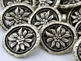 OLIVIA Buttons, Antique Silver OVAL Flower Metal Button, 15mm Qty 4 Pierced Shank Back, 5/8" Leather Wrap Clasps or Clothing