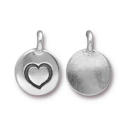 TierraCast SWIRL Heart Charm, Antique Silver Tiny Round Pendants, Qty 4 to 20, Jewelry Tags, 16.6mm Small Circle Charms