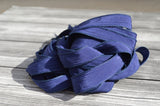 Navy Blue Silk Ribbons - hand dyed handmade dark indigo crinkle silk fabric - Jewelry making, necklaces, wrap bracelets floral bouquet trim