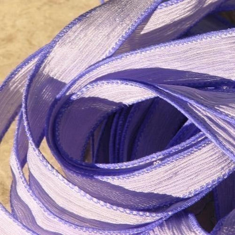 Lavender hand dyed crinkle silk ribbons - Qty 5 pastel violet purple craft ribbon - Silk wrap bracelet supplies - Bridal floral bouquet trim