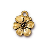 TierraCast APPLE BLOSSOM Charms, Antique Gold, Small Flower Charms, Pendants, Qty 4 to 20, Jewelry Tags, 17mm, Tropical Flower Charm