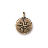 TierraCast NORTH STAR Charms, Antique BRASS, Tiny Compass Star Charms, Bronze Drops, Qty 4 to 20 Yoga Meditation Wrap Bracelet Charm