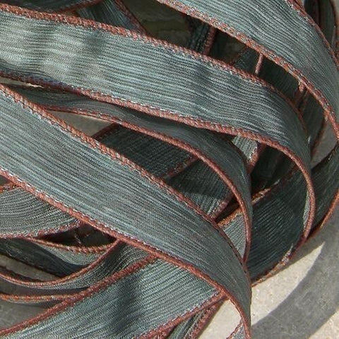 RIVER ROCK Silk Ribbons, Crinkle Silk Ribbons, Hand Dyed Sewn Qty 5 Strings Necklace Ribbon, Jewelry Making Stringing Supplies