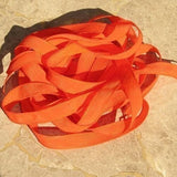 ORANGE Silk Ribbons Hand Dyed Sewn Necklace Ribbon Qty 5 Strings Ribbons Great for Bracelet Wraps, Necklaces and other Jewelry