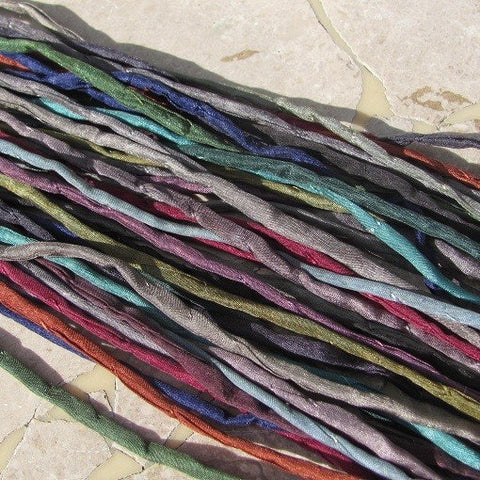 DARK NIGHT Hand Dyed Hand Sewn Silk Cord Assortment 25 Strings Strands Craft Cords Great for Kumihimo Braiding or Jewelry