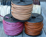 3mm Leather Cording Natural, Fuchsia Metallic or Medium Brown Distressed Round Leather Cord Qty 1 to 10 Yard Spool Leather Wrap Bracelets