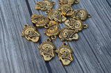 Guitaro Skeleton Pendants, Tierracast Qty 4 Antique Gold, Viva Mexico Day of the Dead or Halloween Charm Male Skeleton Playing Guitar