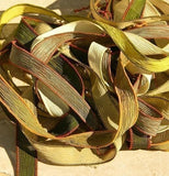 GREEN JUNGLE Assortment Hand Dyed Silk Ribbons Necklace Bracelet Ribbons, Handmade Ribbons for Necklaces, Bracelet Wraps or Crafts