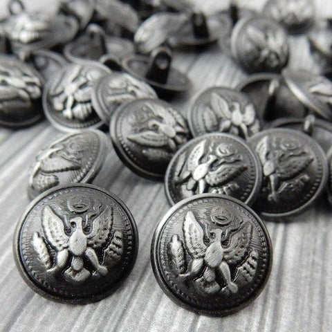Eagle Buttons, Military or Biker Style Buttons, Gunmetal Gray Metal Button, 15mm 5/8" Qty 4, Leather Wrap Clasps or Clothing