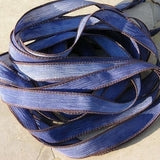 TEXAS BLUE JEANS Silk Ribbons,  Hand Dyed Sewn Ribbons 5 Strands Handmade, Bluejean Brown, Great Necklace or Bracelet Wraps