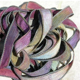 WINE and ROSES Hand Dyed Silk Ribbons Qty 5, Silk Crinkle Watercolor Strings, Ribbons, Wonderful Wrap Bracelets Handfasting Ribbon