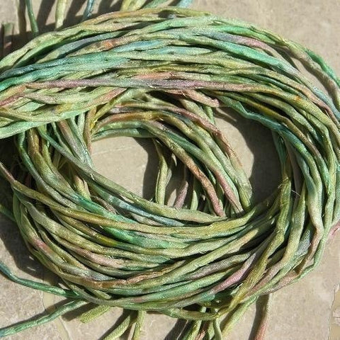 Green Jelly Bean Silk Cords are hand dyed and hand sewn. 6 Strings in Green Pink Blue, Kumihimo Braiding Bracelet Wraps or Jewelry