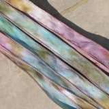 BELLA LUNA Silk Ribbons, Crinkle Watercolor Silk Ribbon, Craft Ribbon, Handmade Hand Dyed Silk Ribbons Strings Greens Aqua Blue Pink Tan