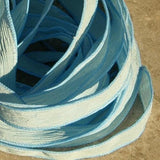 Ice Blue Silk Ribbons, Crinkle Silk Ribbon, Qty 5 Strings Hand Dyed Pasterl Sky or Powder Blue, Jewelry Making Craft Ribbon