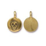 Skull Charms, Antique Gold, TierraCast, Skully Charms, 22 Karat Plated, Tiny Halloween Drops Qty 4 to 20 Day of the Dead, Dia De Los Muertos