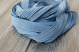 BLUE GRAY Crinkle Silk Ribbons, Hand Dyed Hand Painted Strings, Qty 5 to 25 Ribbons, Light Pastel Dusty Blue Ribbon