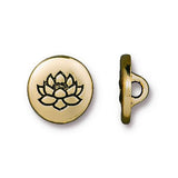 LOTUS BUTTONS, Antique Gold, TierraCast, 12mm Tiny Round, 22 Karat Plated Pewter, Qty 4 to 20, Lotus Flower Button, Yoga Wrap Clasps