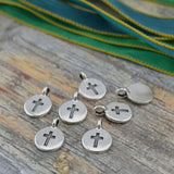 Cross Charms, Antique Silver, TierraCast, Cross Pendants, Tiny Cross Charm Drops, Qty 4 to 20, Yoga Meditaton Wrap Bracelet Charms
