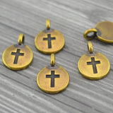 TierraCast Cross Charms, Antique Brass Pendants Tierra Cast Tiny Bronze Cross Charm Drops, Qty 4 to 20, Yoga Meditaton Wrap