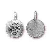 TierraCast Skull Charms, Antique Silver Small Round Skeleton Face Pendants, Qty 4 to 20, Jewelry Tags, 16.6mm Halloween Goth Charm