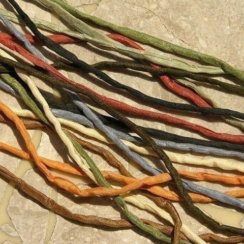 SAFARI NEUTRALS Silk Cords, Silk Cording Assortment, 2-3mm, Black Ecru Brown Green Terracotta Sunflower, Hand Dyed, Jewelry Craft Supplies