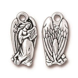 TierraCast ANGEL Charms, Guardian Angel Pendants with Harp, 22mm ANTIQUE Silver, Qty 4 To 20, Bohemian Yoga Wrap Drops