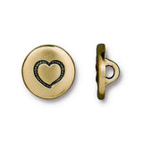 SMALL HEART BUTTONS, Antique Gold, TierraCast, Swirl Heart Charm Buttons, 12mm Tiny Round, Qty 4 to 20, Yoga Wrap Clasps