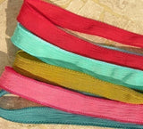 FIESTA Hand Dyed Silk Ribbon Assortment Red Turquoise Chartreuse Pink, Great for Silk Wraps and Necklaces