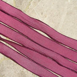 RASPBERRY PINK Silk Ribbons, Crinkle Silk Craft Ribbons, Qty 5, Hand Dyed Strings, Silk Wraps for Bracelet Wraps, Stringing Supplies