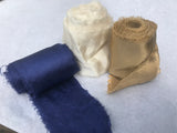 Navy Blue Silk Ribbon Hand Ripped Sheer Silk Hand Dyed 3" Wide x 3 Yards Bows, Raw Edge Wedding Flower Decoration or Invitation Ribbons