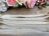 IVORY silk ribbons are soft hand dyed and handmade - Qty 5 off white crinkle bracelet wraps -  Also for bridal decor, flower bouquet trim