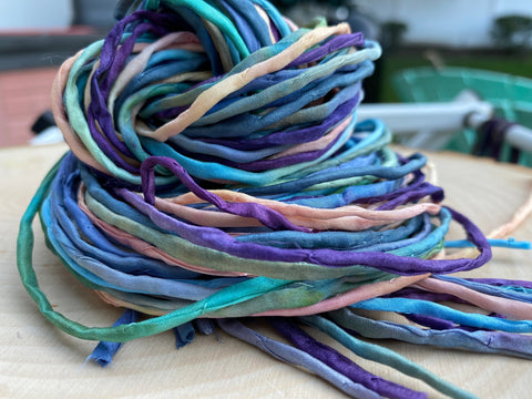 WATERCOLOR MULTI COLOR Silk Cords, Hand Dyed Hand Sewn, Silk Cording, Quantity 10 to 50 Strings, Assorted Silk Cords