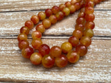 CARNELIAN ORANGE 10 mm Faceted Round Beads / Strand of Dyed Mountain Jade in soft orange / Great Earring Necklace Size
