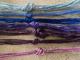 Blue or Purple Silk Cords - 3mm to 4mm hand dyed hand sewn cording - Choose: Baby Blue, Sky, Sapphire, Violet Sunset Beach, Purple OR Grape