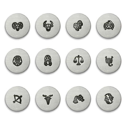 ImpressArt Geometric Zodiac Signature Stamps, 12 Design Stamps 6mm, Rated for Stainless Hand Stamping Tools Complete Set Astrological Signs